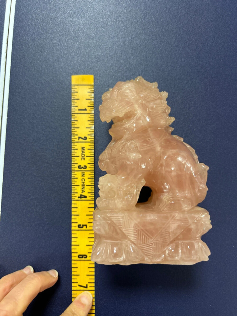 Vintage Carved Chinese Dark Rose Quartz Foo Dog image 7